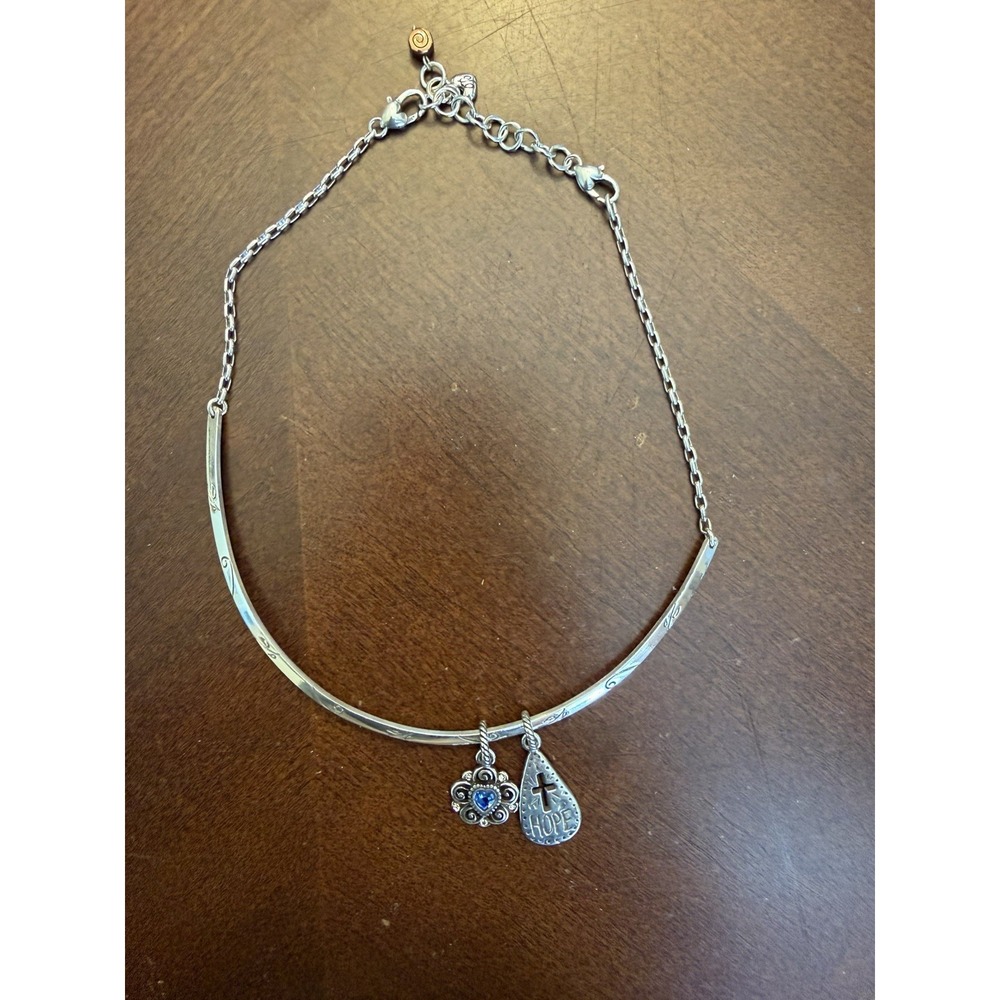 Brighton Monogram Choker Necklace Hope Cross Azure Heart Charm Silver Tone - Picture 8 of 11